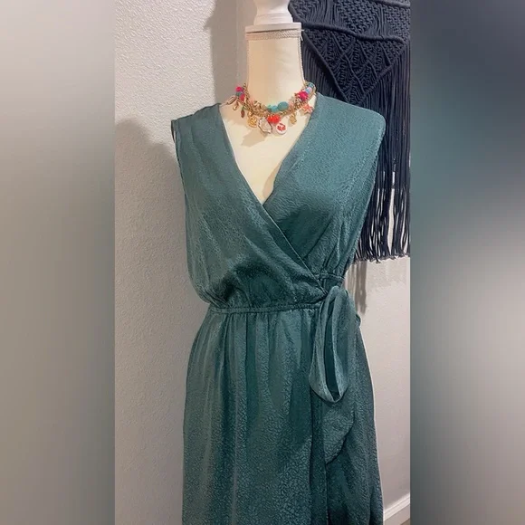 Sleeveless Teal Wrap Maxi Dress - Picture 3 of 7